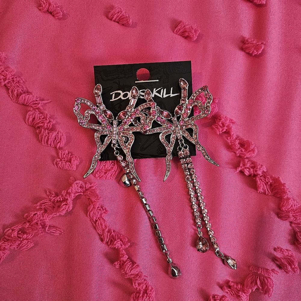 Dolls Kill Pink Butterfly Earrings